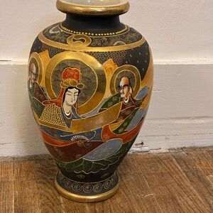 Antique Japanese Satsuma Vase with Gold and Multicolor Design
